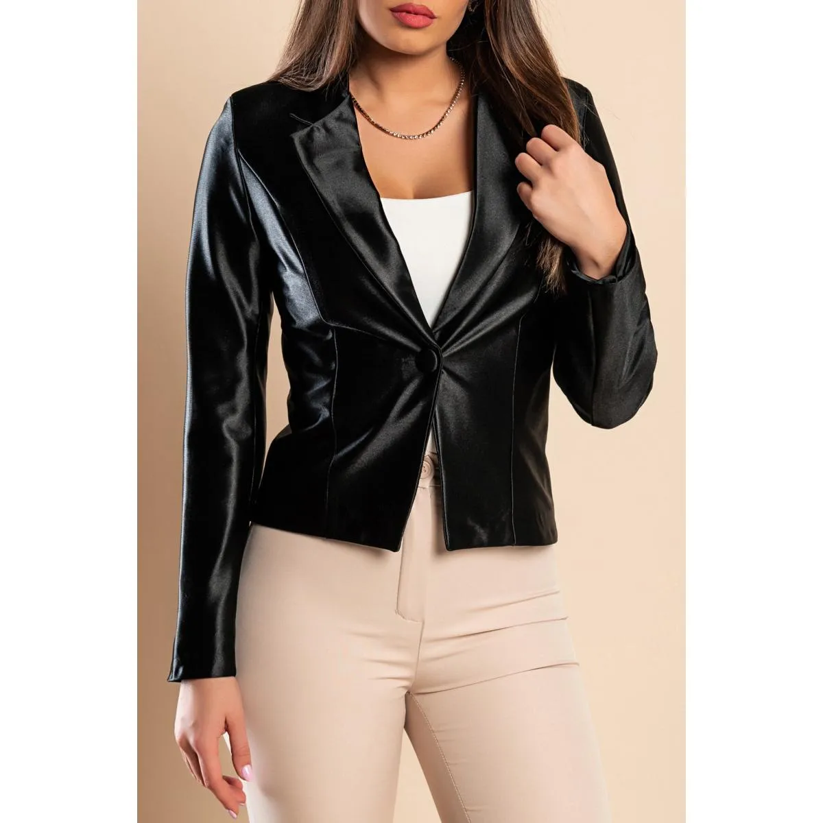 Eleganter Blazer aus Satinimitat, schwarz