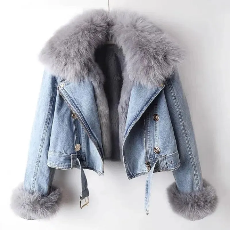 Heidi-Mode | Casual Denim Jacke mit Pelzkragen