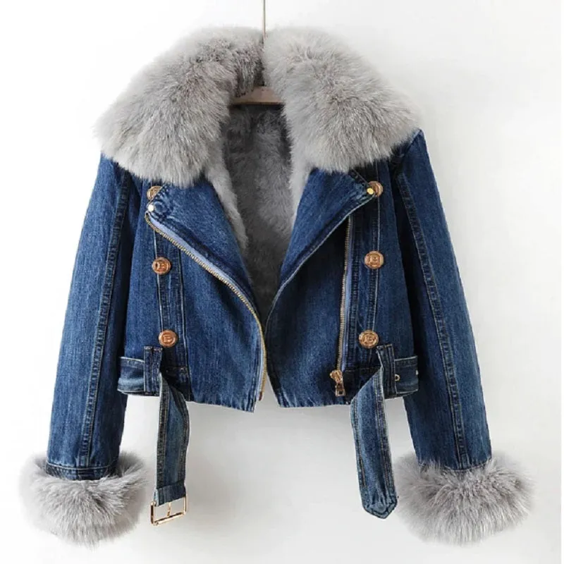 Heidi-Mode | Casual Denim Jacke mit Pelzkragen