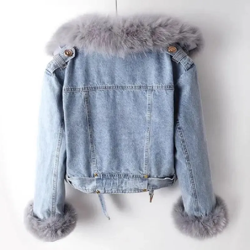 Heidi-Mode | Casual Denim Jacke mit Pelzkragen