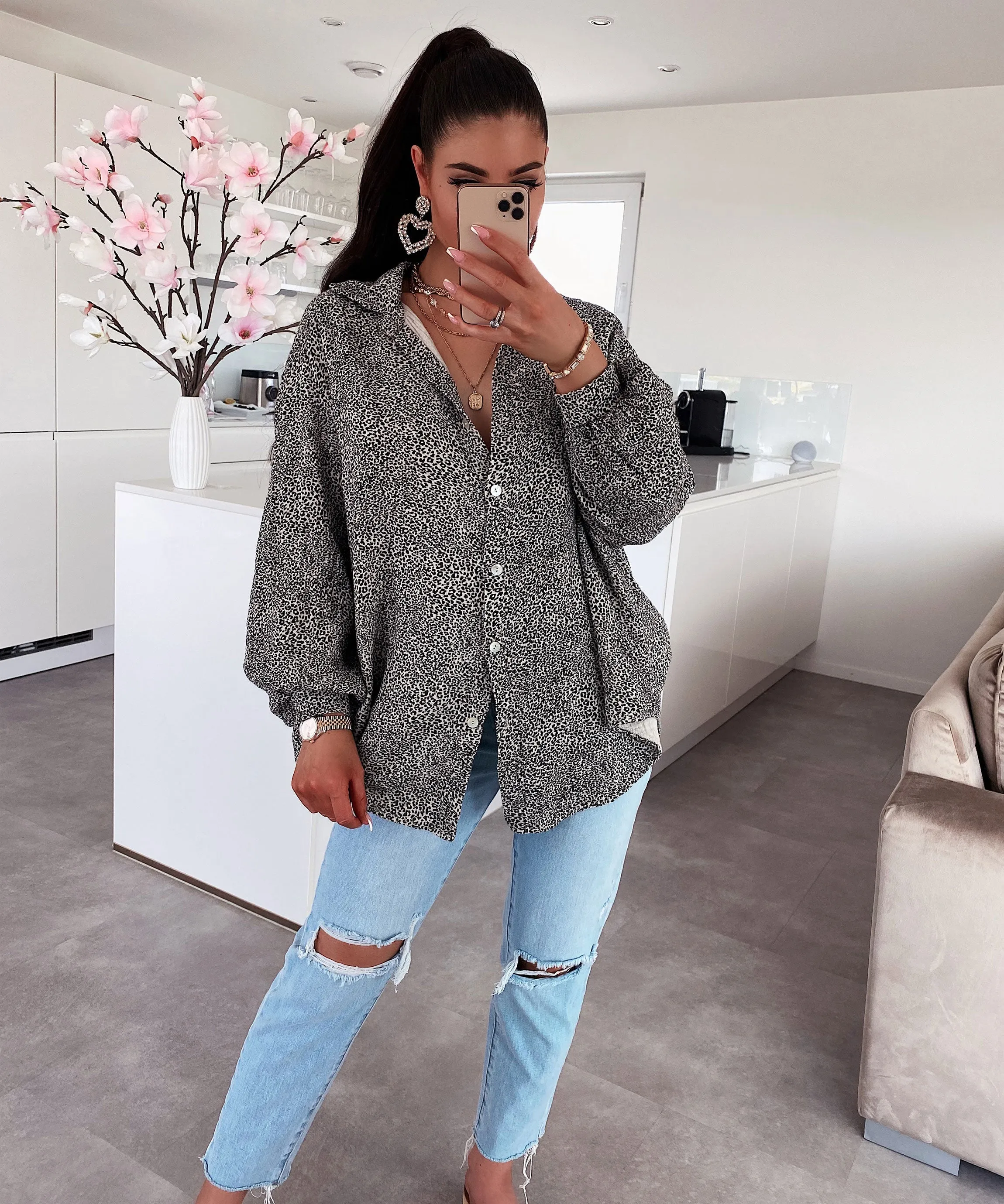 Musselin Bluse Print Punkte